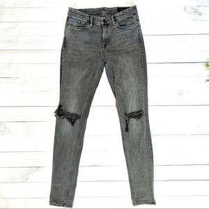 ALLSAINTS Grace Distressed Grey Skinny Jeans Women Size 28 Mid Rise Designer